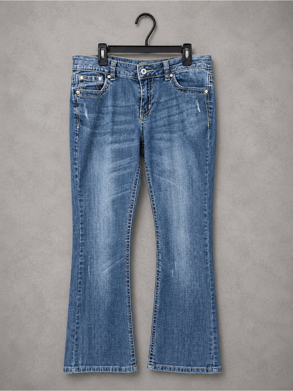 Zenim Jeans Womens 14 Y2K Rhinestone Wing Embroidered Bootcut Mid Low Rise